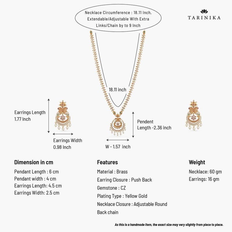 TARINIKA Antique Gold Plated Indian Long Necklace Set for Women with Jhumka, Dangle, Drop Earring Brass Traditional Wedding Desi Jewelry CZ Gemstone Bridal Necklace (Hrida Nakshatra) - Image 5